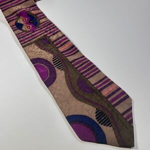Silk Accents Men's Silk Tie Abstract Geometric Retro Wave Purple Taupe Designer